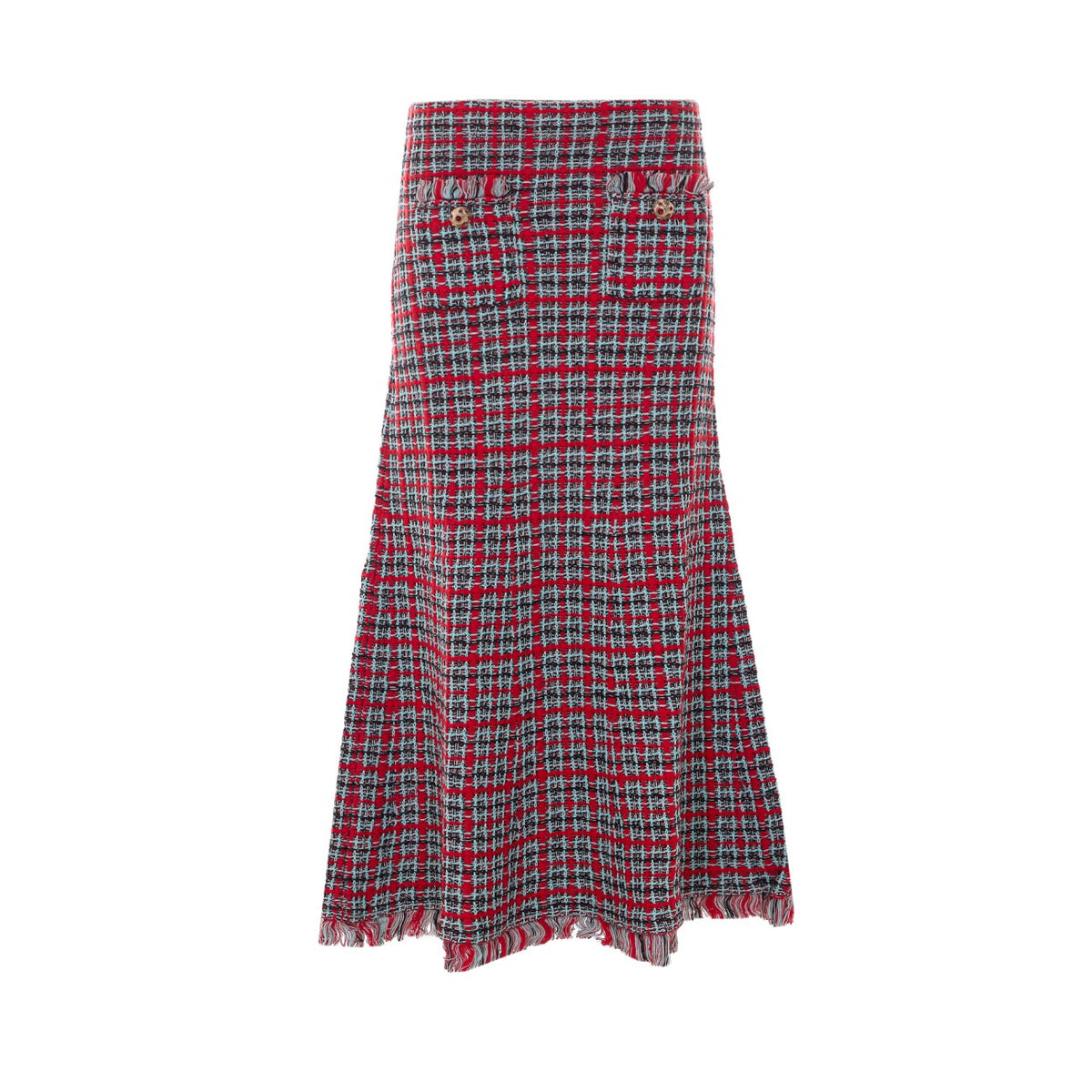Self Portrait Self Portrait Women Check Frayed Knit Midi Skirt