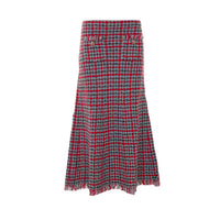 Self Portrait Self Portrait Women Check Frayed Knit Midi Skirt