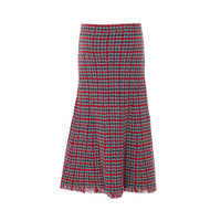 Self Portrait Self Portrait Women Check Frayed Knit Midi Skirt