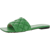 Womens Leather Quilted Slide Sandals Parakeet