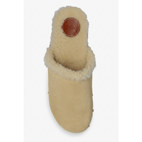 Chloé Beige Suede Shearling-Lined Studded Platform Clogs