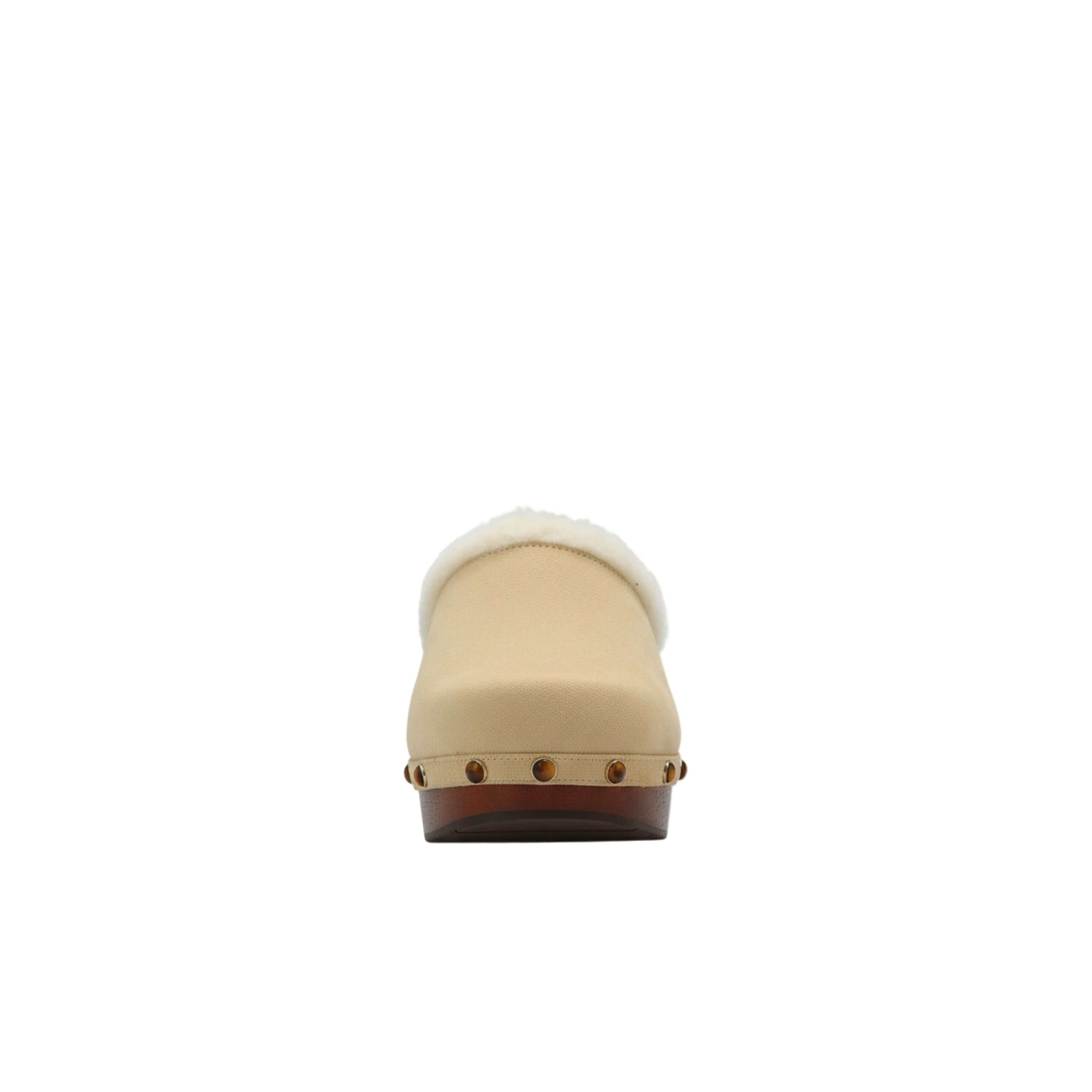 Chloé Beige Suede Shearling-Lined Studded Platform Clogs