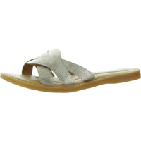 Womens Metallic Leather Slide Sandals 8 Medium Light Gold Metallic