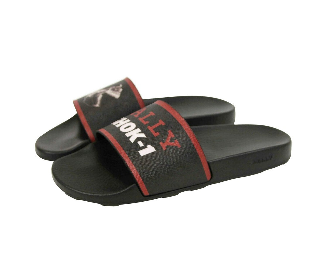 Bally Men's Black Rubber With Logo And Red Edge Consumer Slide Sandals