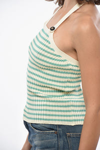 Dior Cotton-Knit Halterneck Top with Awning Pattern