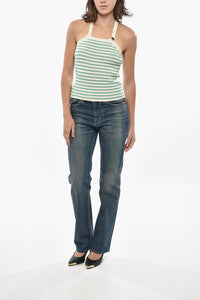 Dior Cotton-Knit Halterneck Top with Awning Pattern