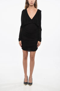 Saint Laurent Crepe De Chine Draped Dress With V-Neck