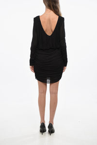 Saint Laurent Crepe De Chine Draped Dress With V-Neck