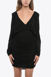 Saint Laurent Crepe De Chine Draped Dress With V-Neck