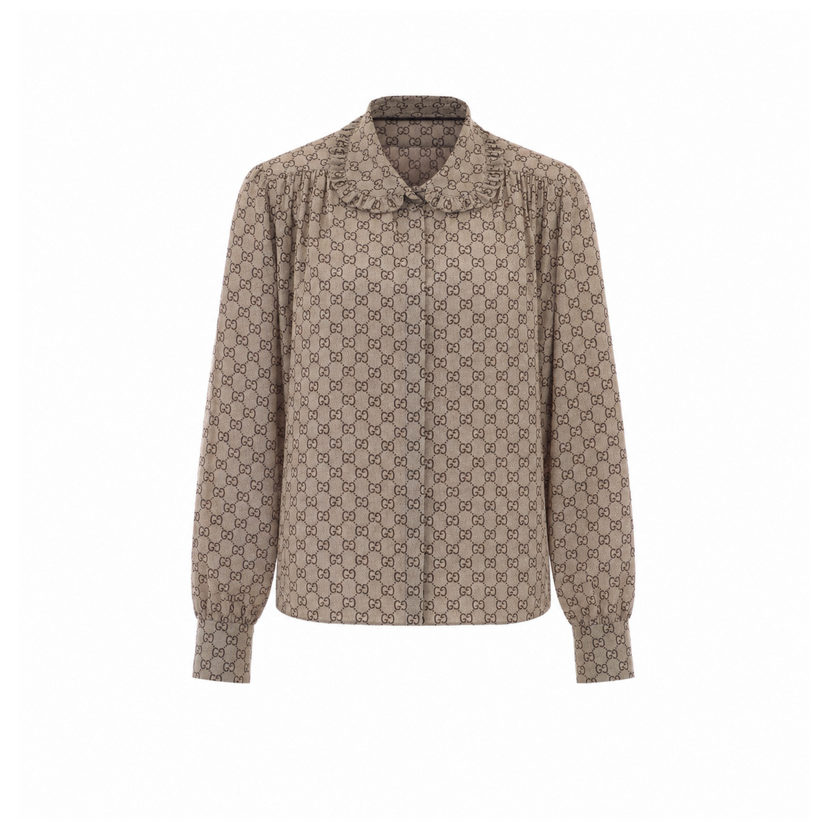 Gucci Women Crepe De Chine Silk Shirt With Gg Print