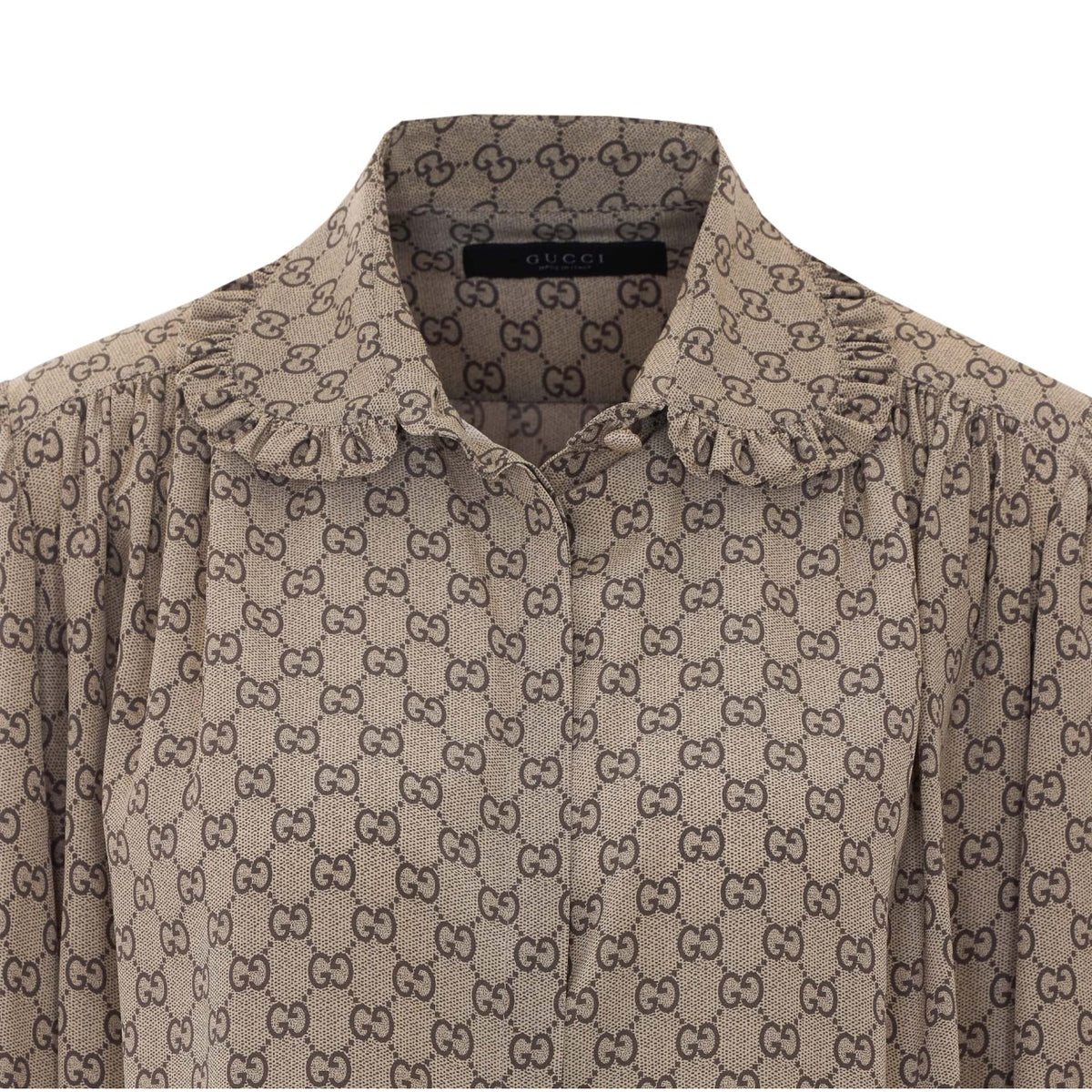 Gucci Women Crepe De Chine Silk Shirt With Gg Print