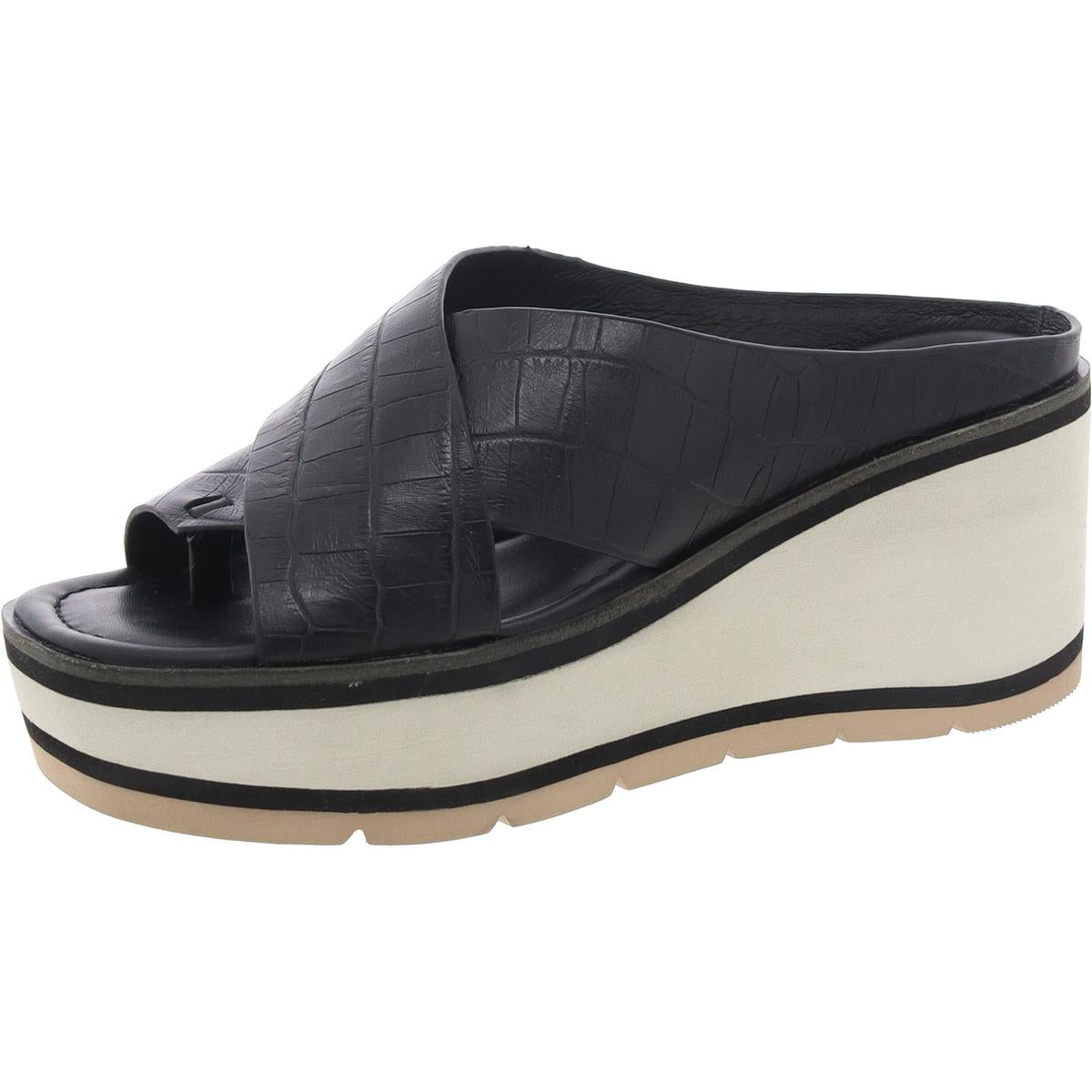 Womens Criss-Cross Wedge Sandals 7 Medium Black