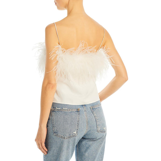 Womens Feather Trim Cropped Camisole