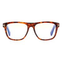 Tom Ford Eyeglasses Square Full Rim, Red Havana Frame and Clear/Blue-Light Block Lenses Lens FT5902-B054