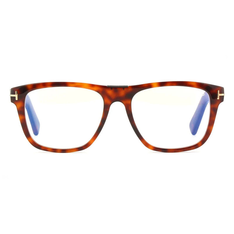 Tom Ford Eyeglasses Square Full Rim, Red Havana Frame and Clear/Blue-Light Block Lenses Lens FT5902-B054