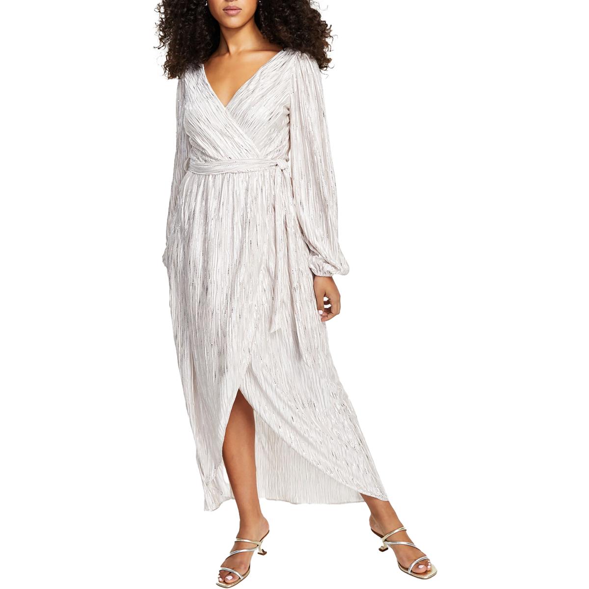 Womens Metallic Faux Wrap Maxi Dress Champagne