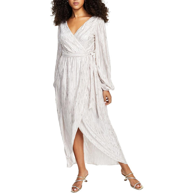 Womens Metallic Faux Wrap Maxi Dress
