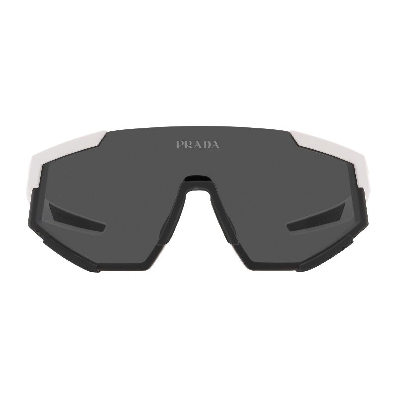 Prada Sport Sunglasses Shield Rimless, Black Rubber Frame and Dark Grey Lens PS04WSFDG006F