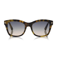 Tom Ford Cat Eye Full Rim, with a Shiny Black frame and Gradient Smoke Silver Flash lens.