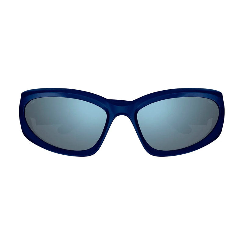 Balenciaga Sunglasses Geometric Full Rim, Blue Frame and Blue Mirror Lens BB0157S009