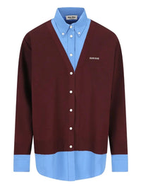 Miu Miu Women Wool Cardigan With Cotton Details