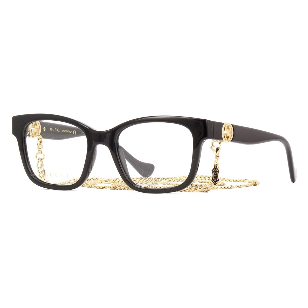 Gucci Eyeglasses Square Full Rim, Black Gold Frame and Clear Demo Lenses Lens GG1025O003