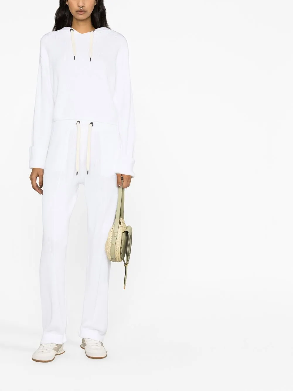 Brunello Cucinelli Knit Pleated Wide-Leg Drawstring Pants White