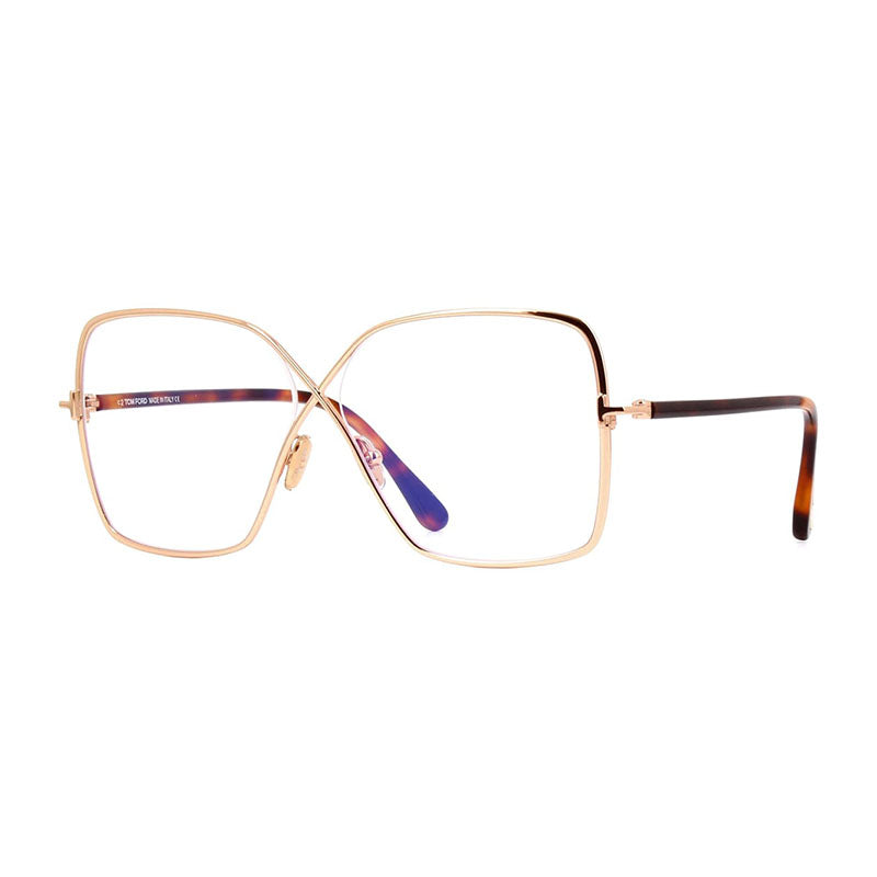 Tom Ford Eyeglasses Square Full Rim, Shiny Palladium Frame and Clear Blue Light Block Lens FT5841-B016