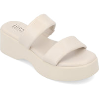Veradie Womens Faux Leather Square Toe Platform Sandals 8 Medium Ivory
