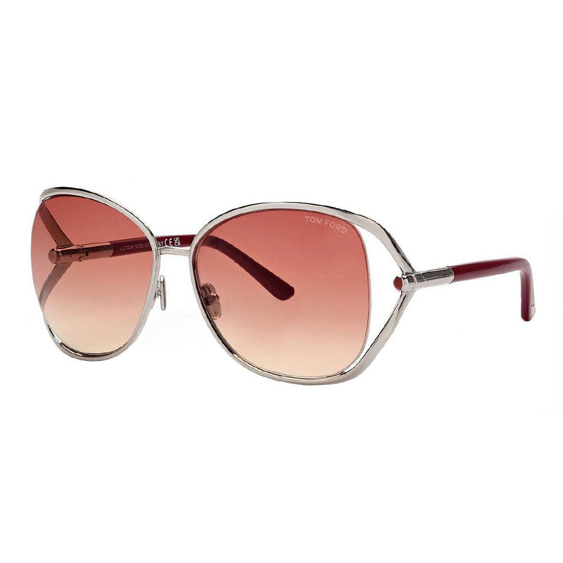 Tom Ford Sunglasses Butterfly Full Rim, Shiny Palladium Frame and Bordeaux Gradient Lens FT109116T