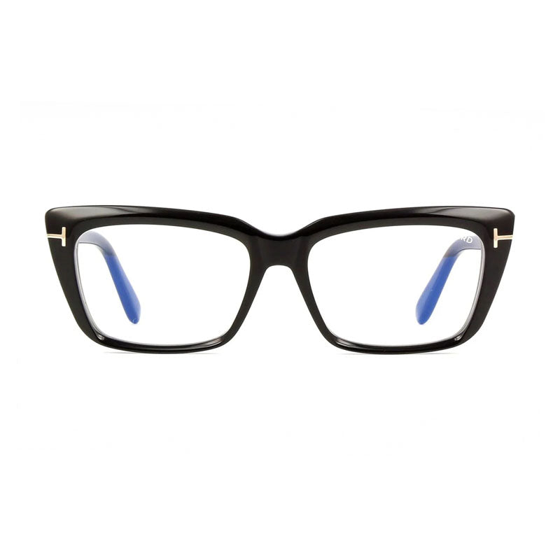 Tom Ford Eyeglasses Square Full Rim, Shiny Black Frame and Clear Blue Light Block Lens FT5894-B001