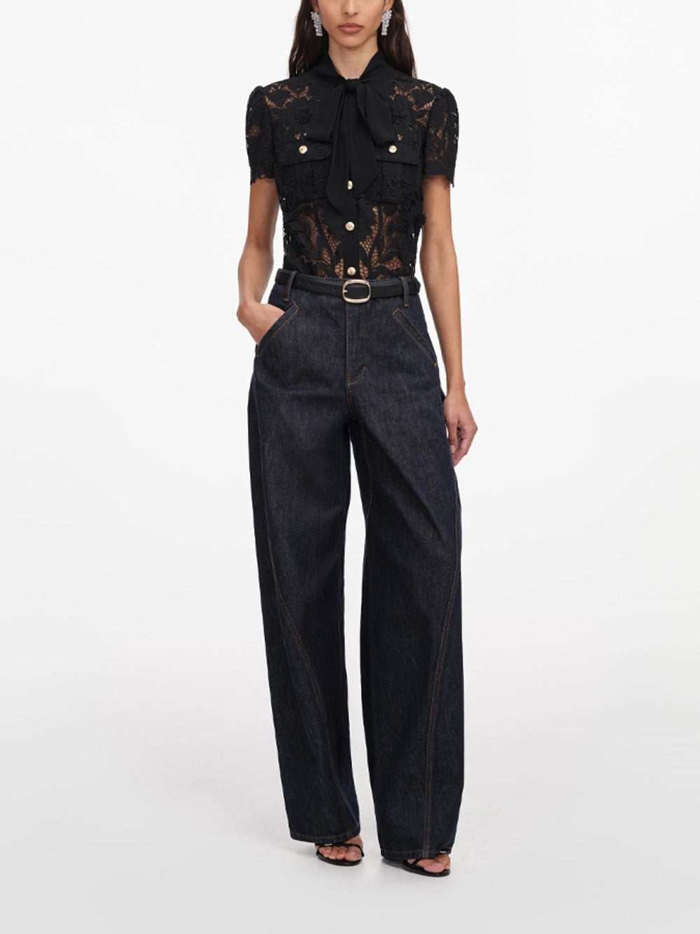 Self-Portrait Women Lace Tie Neck Top
