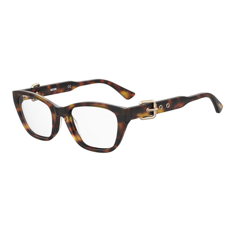 Moschino Eyeglasses Cat Eye Full Rim, Havana Frame and Clear Demo Lenses Lens MOS608008600