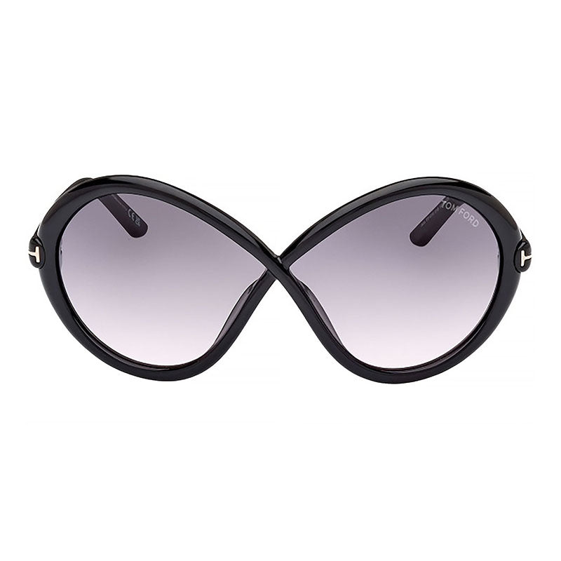 Tom Ford Sunglasses Geometric Full Rim, Shiny Black Frame and Gradient Smoke Lens FT107001B