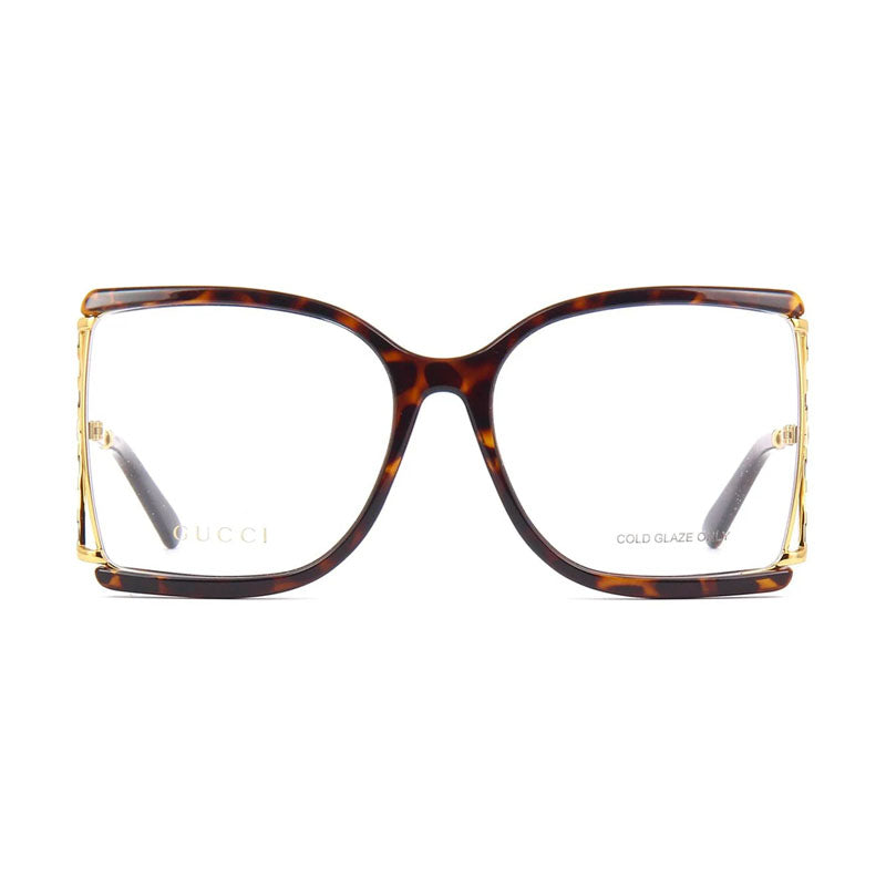 Gucci Eyeglasses Butterfly Full Rim, Black/Gold Frame and Clear Demo Lenses Lens GG0592O001