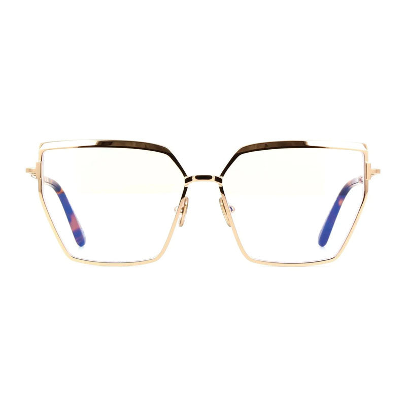 Tom Ford Eyeglasses Butterfly Full Rim, Shiny Palladium Frame and Clear Blue Light Block Lens FT5946-B016