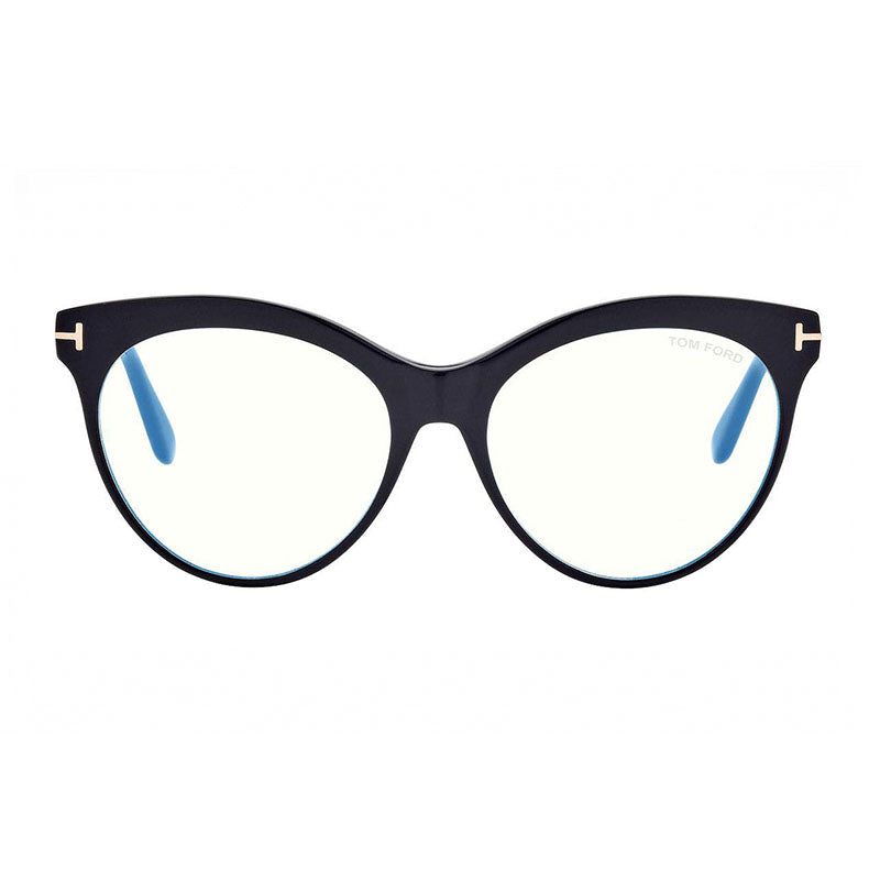 Tom Ford Eyeglasses Cat Eye Full Rim, Shiny Black Frame and Clear Blue Light Block Lens Lens FT5827-B001