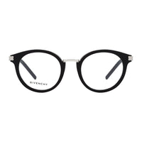 Givenchy Eyeglasses Round Full Rim, Shiny Black/Silver Frame and Clear Demo Lens Lens GV50013U001