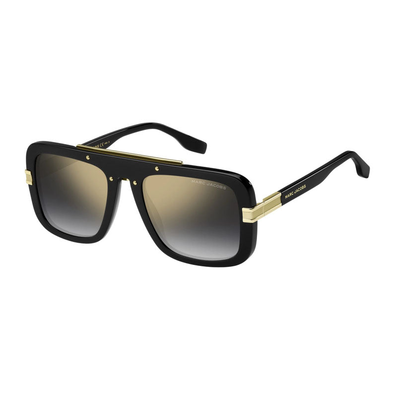 Marc Jacobs Marc Jacobs Sunglasses Aviator Full Rim, Shiny Black Frame and Grey Gradient Gold Mirror Lens MARC670/S0807FQ
