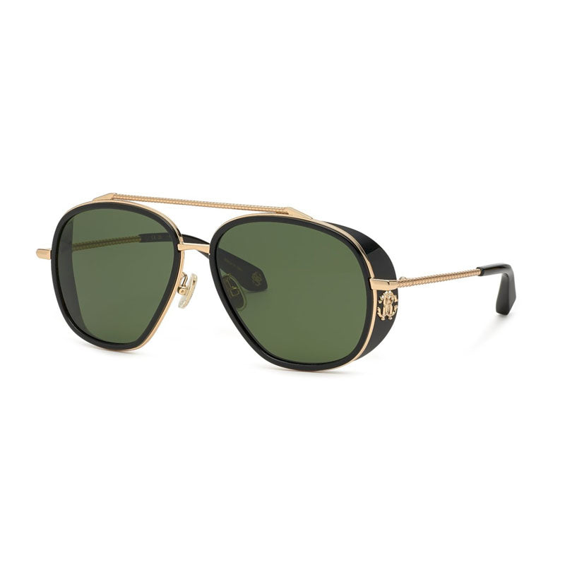 Roberto Cavalli Sunglasses Aviator Full Rim, Shiny Rose Gold Frame and Green Lens SRC008M0300