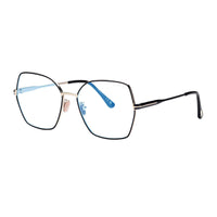 Tom Ford Eyeglasses Butterfly Full Rim, Shiny Light Ruthenium Frame and Blue Light Block Lenses Lens FT5876-B014
