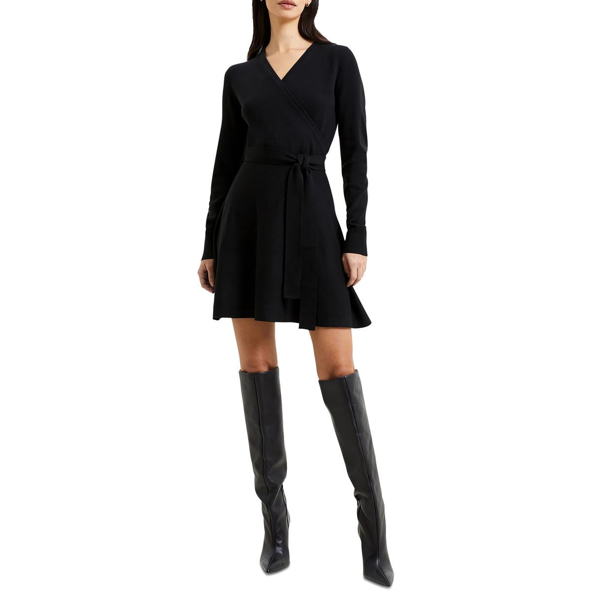 Womens Above Knee Surplice Sweaterdress
