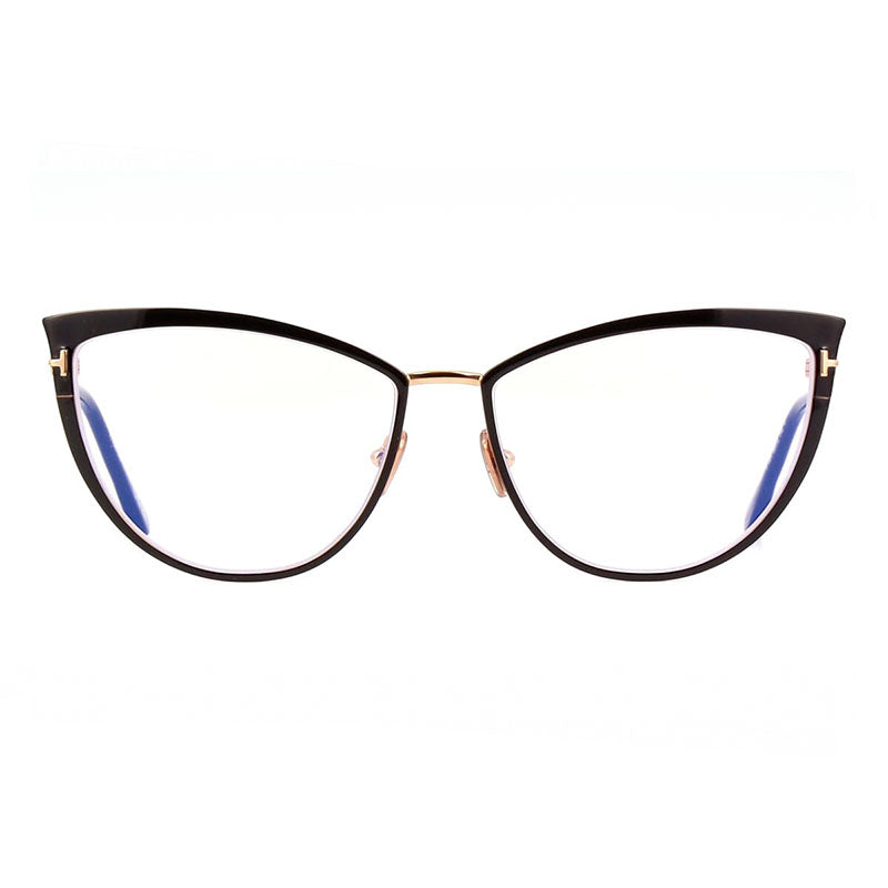 Tom Ford Tom Ford Eyeglasses Cat Eye Full Rim, Shiny Black/Gold Frame and Clear Blue Light Block Lens FT5877-B001