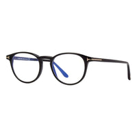 Tom Ford Eyeglasses Round Full Rim, Shiny Black Frame and Clear/Blue-Light Block Lenses Lens FT5803-B001