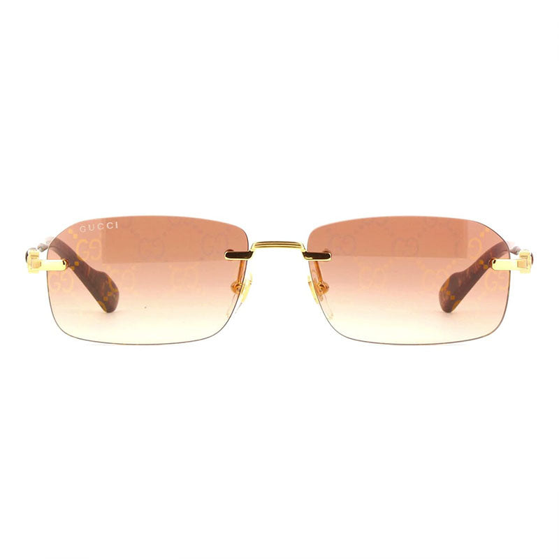 Gucci Gucci Sunglasses Rectangle Rimless, Gold/Havana Frame and Brown Lens GG1221S002