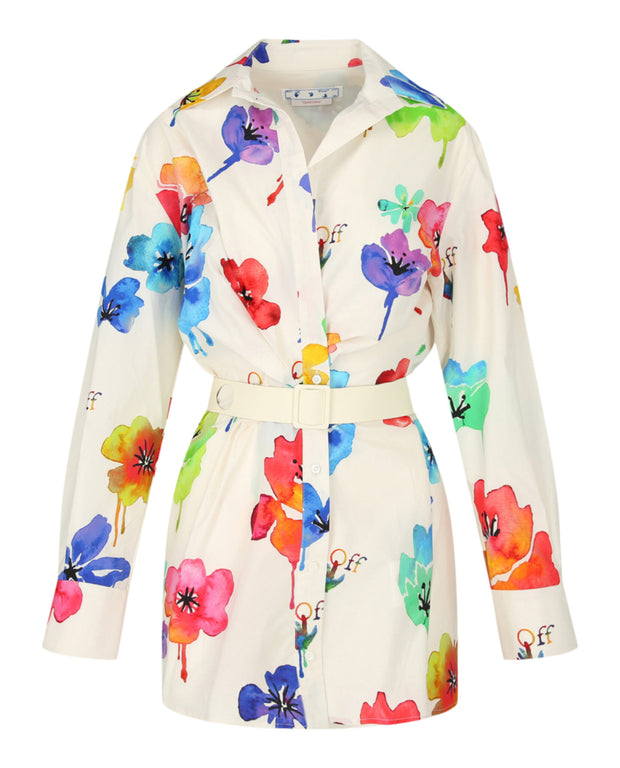 Off-White Floral Pop Belted Mini Dress