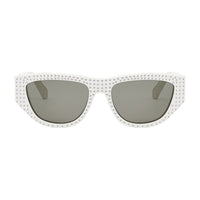 Celine Sunglasses Cat Eye Full Rim, Ivory with Crystal Stud Detail Frame and Grey Lens CL4278US25A