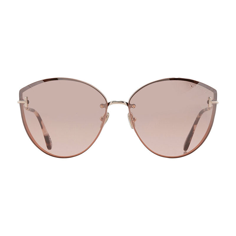 Tom Ford Tom Ford Sunglasses Butterfly Rimless, Shiny Rose Gold Frame and Bordeaux Mirror Lens FT110628U