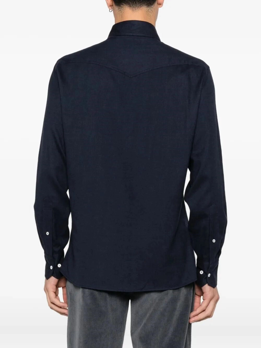Brunello Cucinelli Men Flannel Chevron Shirt In Stretch Cotton