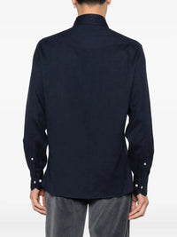 Brunello Cucinelli Men Flannel Chevron Shirt In Stretch Cotton